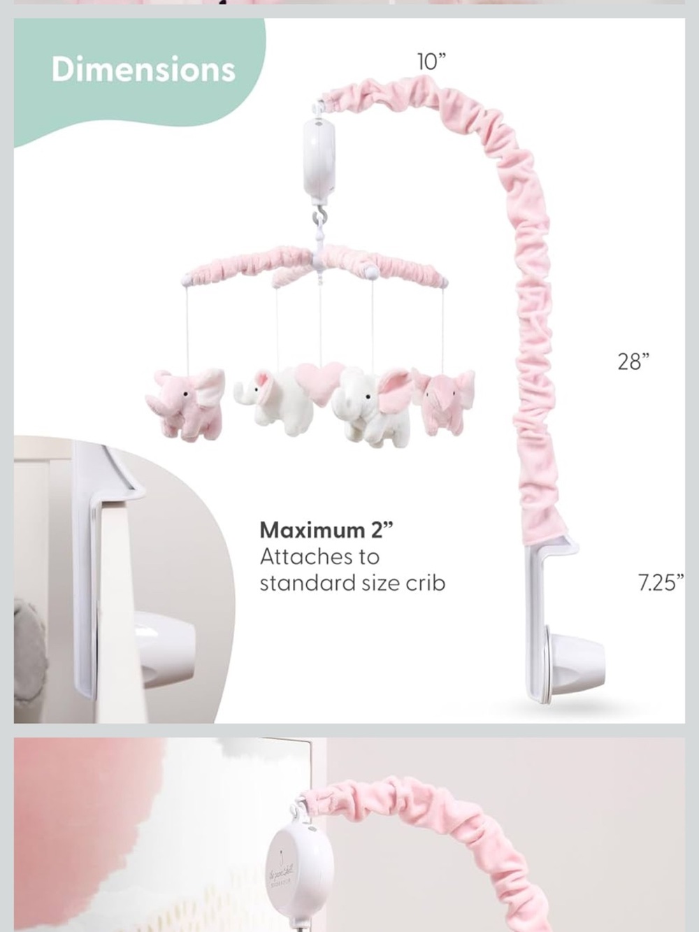 The Peanutshell Crib Baby Mobile - Soft Pink Elephants - Picture 2 of 8